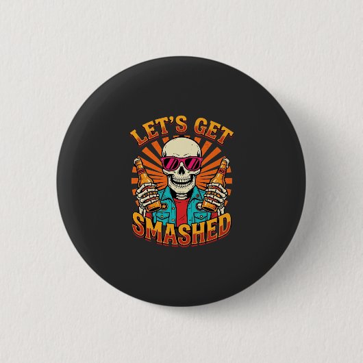 Grappig Halloween Skelet Bier Gebroken Design_1 Ronde Button 5,7 Cm (Voorkant)