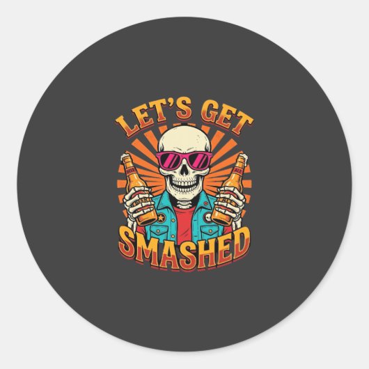 Grappig Halloween Skelet Bier Gebroken Design_1 Ronde Sticker (Voorkant)