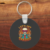 Grappig Halloween Skelet Bier Gebroken Design_1 Sleutelhanger (Voorkant)