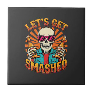 Grappig Halloween Skelet Bier Gebroken Design_1 Tegeltje