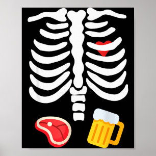 Grappig Halloween Skelet Bier & Steak Kostuum Poster
