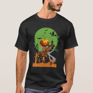 Grappig Halloween-skelet dat gitaar speelt met gro T-shirt
