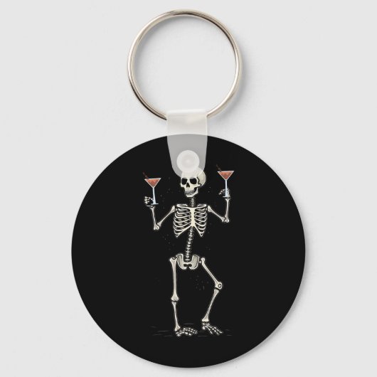 Grappig Halloween Skelet Drink Manhattan Tail Sleutelhanger (Voorkant)