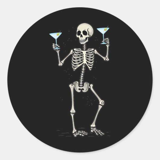Grappig Halloween Skelet Drink Martini Tail Ronde Sticker (Voorkant)