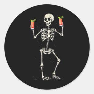 Grappig Halloween-skelet drinkt Bloody Mary-staart Ronde Sticker