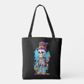 Grappig Halloween-skelet met hoge hoed Tote Bag (Achterkant)