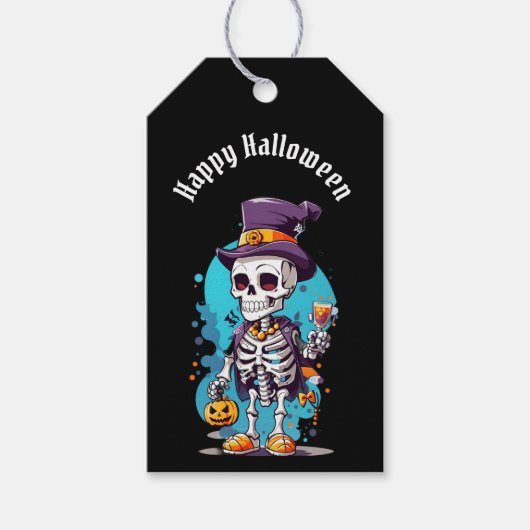 Grappig Halloween Skelet met Top Hat Cadeaulabel (Voorkant)