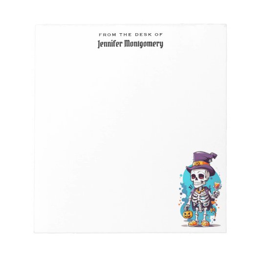 Grappig Halloween Skelet met Top Hat Notitieblok (Voorkant)