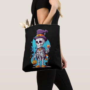 Grappig Halloween Skelet met Top Hat Tote Bag