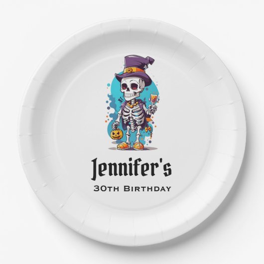 Grappig Halloween Skelet met Top Hat Verjaardag Papieren Bordje (Voorkant)