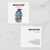 Grappig Halloween Skelet met Top Hat Vierkante Visitekaartje (Voorkant / Achterkant)