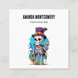 Grappig Halloween Skelet met Top Hat Vierkante Visitekaartje