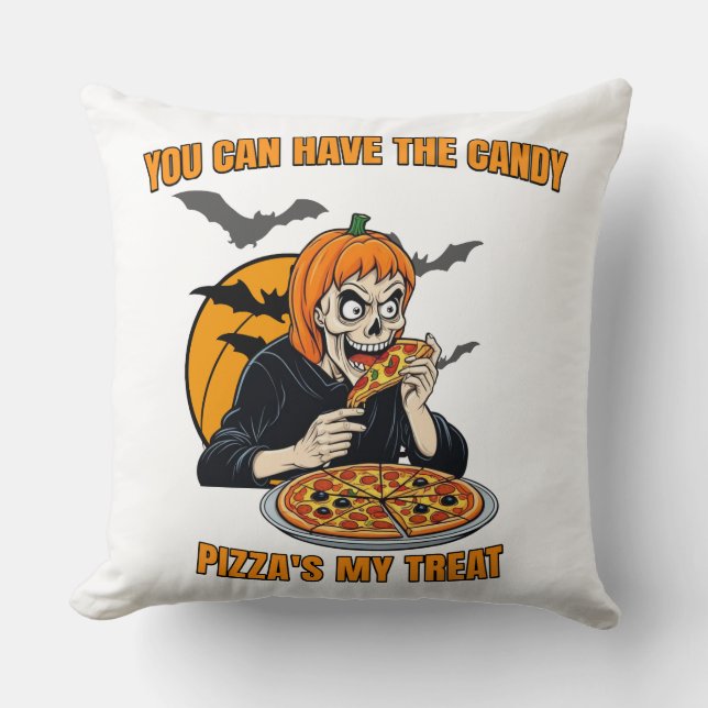 Grappig Halloween Skelet, Pizza Lover, Foody Gift Kussen (Voorkant)