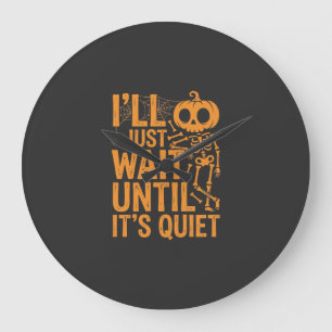 Grappig Halloween-skelet wachtend op stil ontwerp Grote Klok