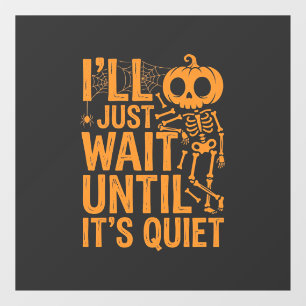 Grappig Halloween-skelet wachtend op stil ontwerp Raamsticker