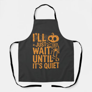 Grappig Halloween-skelet wachtend op stil ontwerp Schort