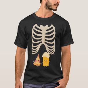 Grappig Halloween Skelet Zwangerschap Pizza & Bier T-shirt