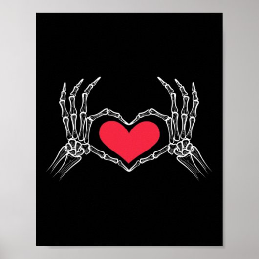 Grappig Halloween Skeleton Hand Heart Sign Love Re Poster (Voorkant)