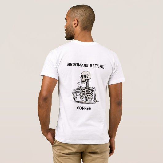 Grappig Halloween Skeleton Koffie Tshirt (Achterkant volledig)