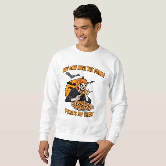 Grappig Halloween Skeleton, Pizza Lover Foody Trui (Voorkant volledig)