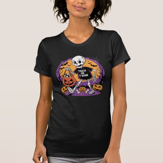 Grappig Halloween Skeleton "Trick or T-Bone T-shirt (Voorkant)