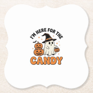 Grappig Halloween Snoep Geest Pompoen Vintage Ontw Kartonnen Onderzetters