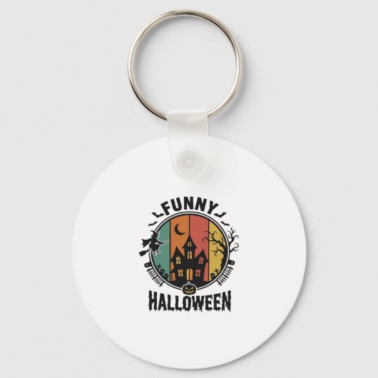 Grappig Halloween Spokenhuis Vintage Vectorontwerp Sleutelhanger (Voorkant)