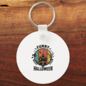 Grappig Halloween Spokenhuis Vintage Vectorontwerp Sleutelhanger (Voorkant)