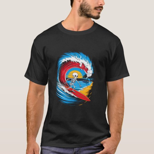 Grappig Halloween Spooky Skeleton Surfen T-Shirt (Voorkant)