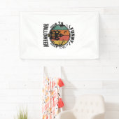 Grappig Halloween Spukhuis Vintage Vector Ontwerp Spandoek (Insitu)