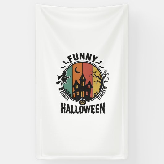Grappig Halloween Spukhuis Vintage Vector Ontwerp Spandoek (Verticaal)