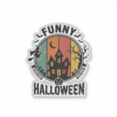 Grappig Halloween Spukhuis Vintage Vector Ontwerp Sticker (Voorkant)