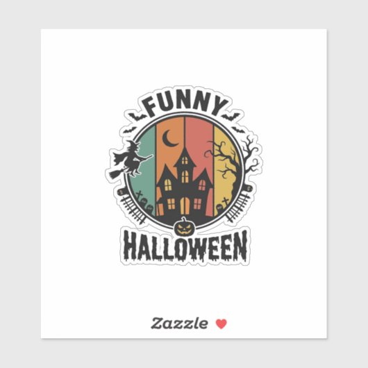 Grappig Halloween Spukhuis Vintage Vector Ontwerp Sticker (Vel)
