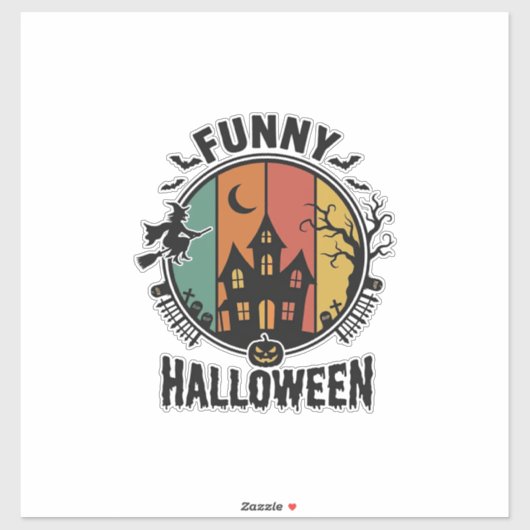 Grappig Halloween Spukhuis Vintage Vector Ontwerp Sticker (Vel)