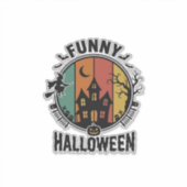 Grappig Halloween Spukhuis Vintage Vector Ontwerp Sticker (Voorkant)