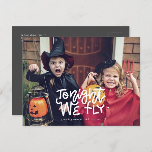 Grappig Halloween Vanavond vliegen we Trick or tre Briefkaart (Voorkant / Achterkant)