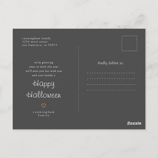 Grappig Halloween Vanavond vliegen we Trick or tre Briefkaart (Achterkant)