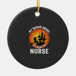Grappig Halloween Verpleegster Heks Bezem Kostuum Keramisch Ornament