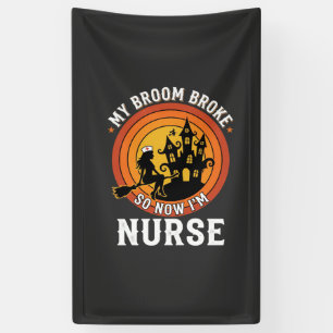 Grappig Halloween Verpleegster Heks Bezem Kostuum Spandoek