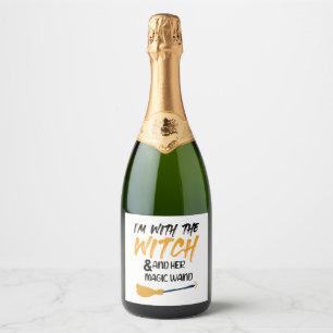 Grappig halloween voor mannen, ik ben bij de heks sparkling wijnetiket