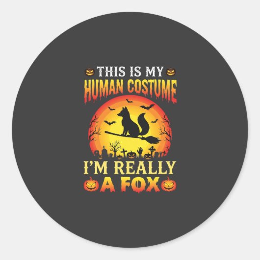Grappig Halloween Vos Mensen Kostuum Ronde Sticker (Voorkant)