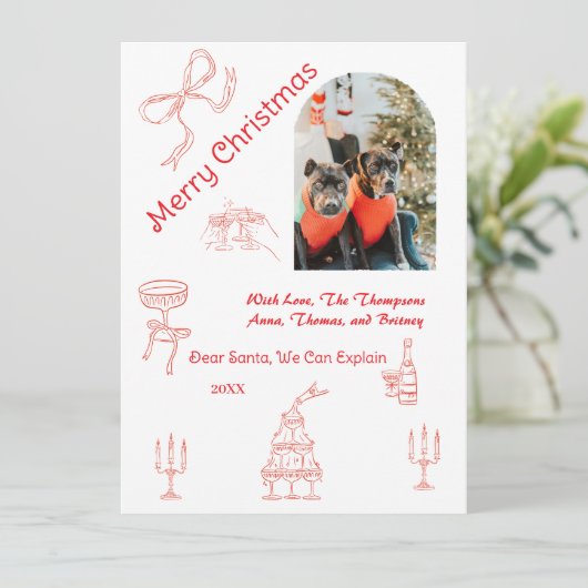 Grappig handgeschreven kerstfeest kaart (Staand voorkant)