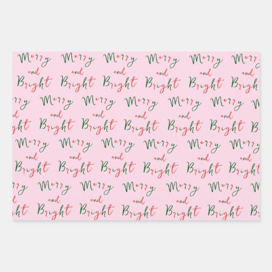 Grappig handgeschreven script Merry and Bright Xma Inpakpapier Vel (Voorkant)
