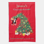 Grappig Hang In Er Kat In De Kerstboom Theedoek (Verticaal)