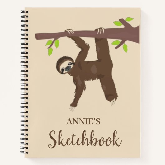 Grappig hangende luiaard gepersonaliseerd schetsbo notitieboek (Voorkant)
