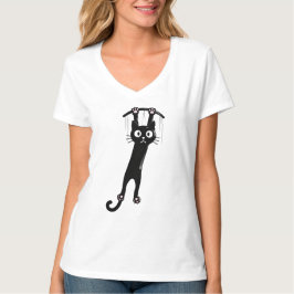 Grappig hangende zwarte kat T-shirt Cute Cartoon C