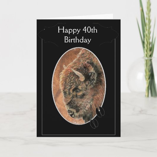 Grappig Happy 40th Birthday Bison, Buffalo Animals Kaart (Voorkant)