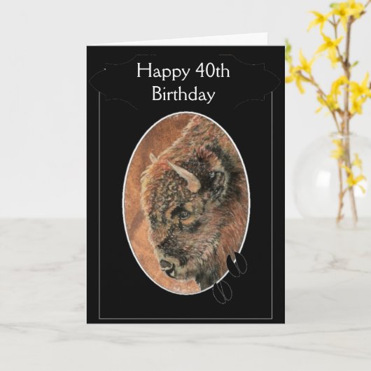 Grappig Happy 40th Birthday Bison, Buffalo Animals Kaart (Gele Bloem)