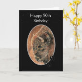 Grappig Happy 50th Birthday Bison, Buffalo Animals Kaart (Gele Bloem)