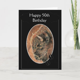 Grappig Happy 50th Birthday Bison, Buffalo Animals Kaart